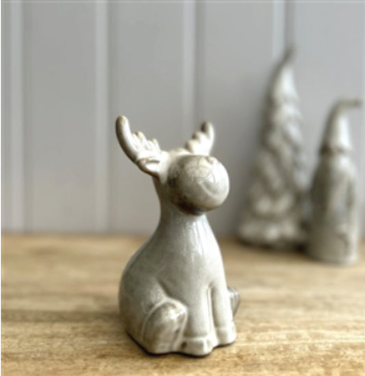 Ceramic Sitting Reindeer Ornament with Beautiful Reactive Glaze