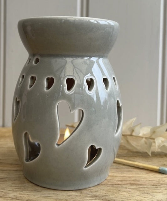 Cut out Hearts Ceramic Wax Melter - Grey