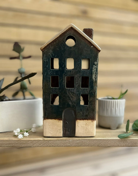 Cool Blue House Candle Holder, 23CM.