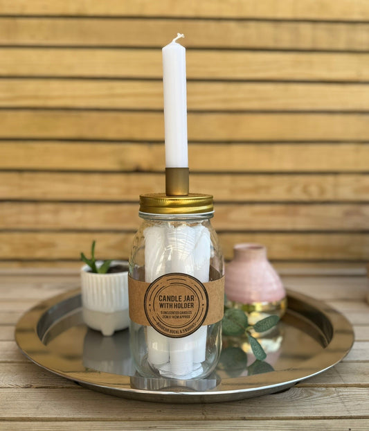 Candle Jar Holder With Unscented White Candles *