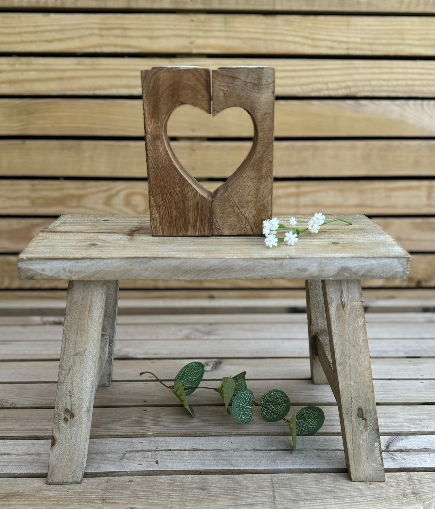 Wooden Heart T Light Holder