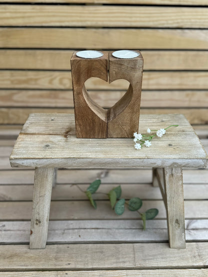 Wooden Heart T Light Holder