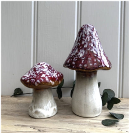 Red & White Glaze Ceramic Mushrooms / Toadstools Ornament