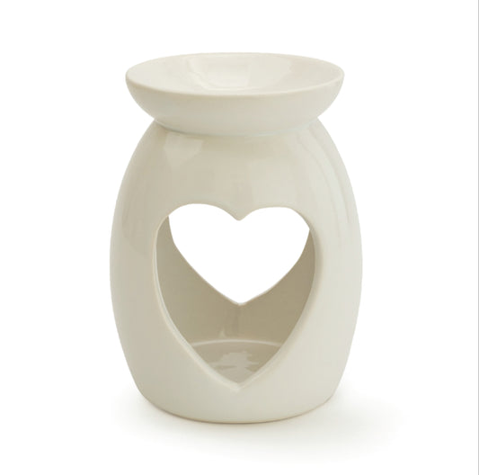 White Ceramic Heart Cut Out Oil/Wax Burner